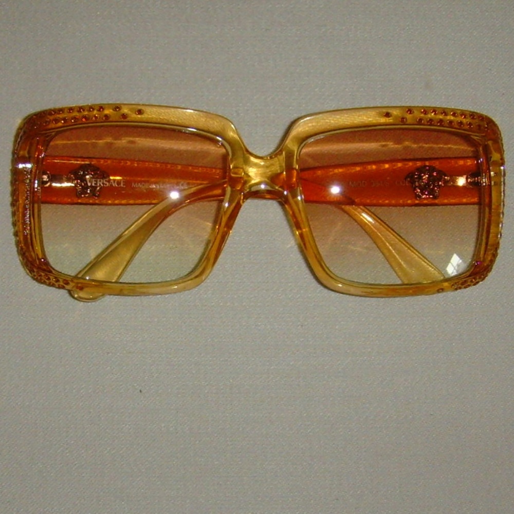 VERSACE Vintage Amber Colored and Rhinestone Sunglasses - Picture 2 of 16